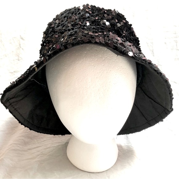 VERTA Women’s sequin black Glittery all over Bucket Hat/Cap size OS NWT - Picture 4 of 11